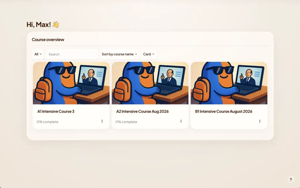 Real AhlanDeutsch Moodle dashboard
